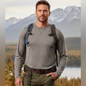 Rugged Elements Mens Long Sleeve Gray Performance Crew Neck Shirt Size‎ Large